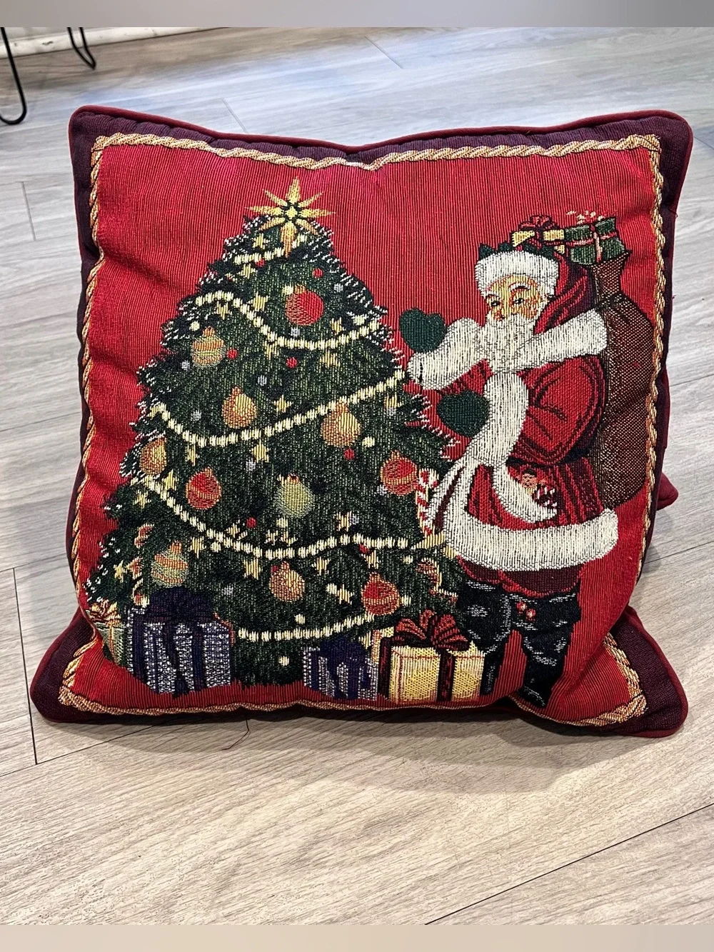 Festive Red Santa & Christmas Tree Decorative Throw Pillow - Set of 2